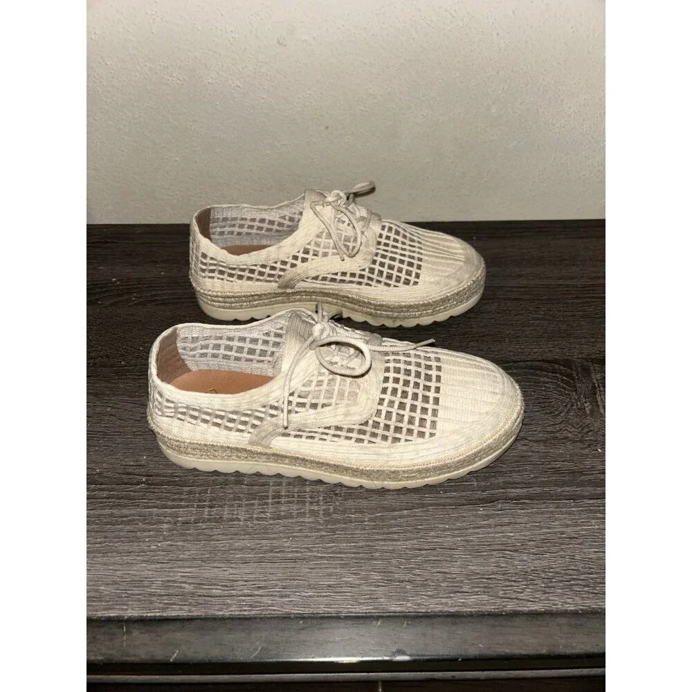 Love Rio Elsie Beige Crochet Natural Lace Up Low Top Boho Hippie Sneakers Size 8